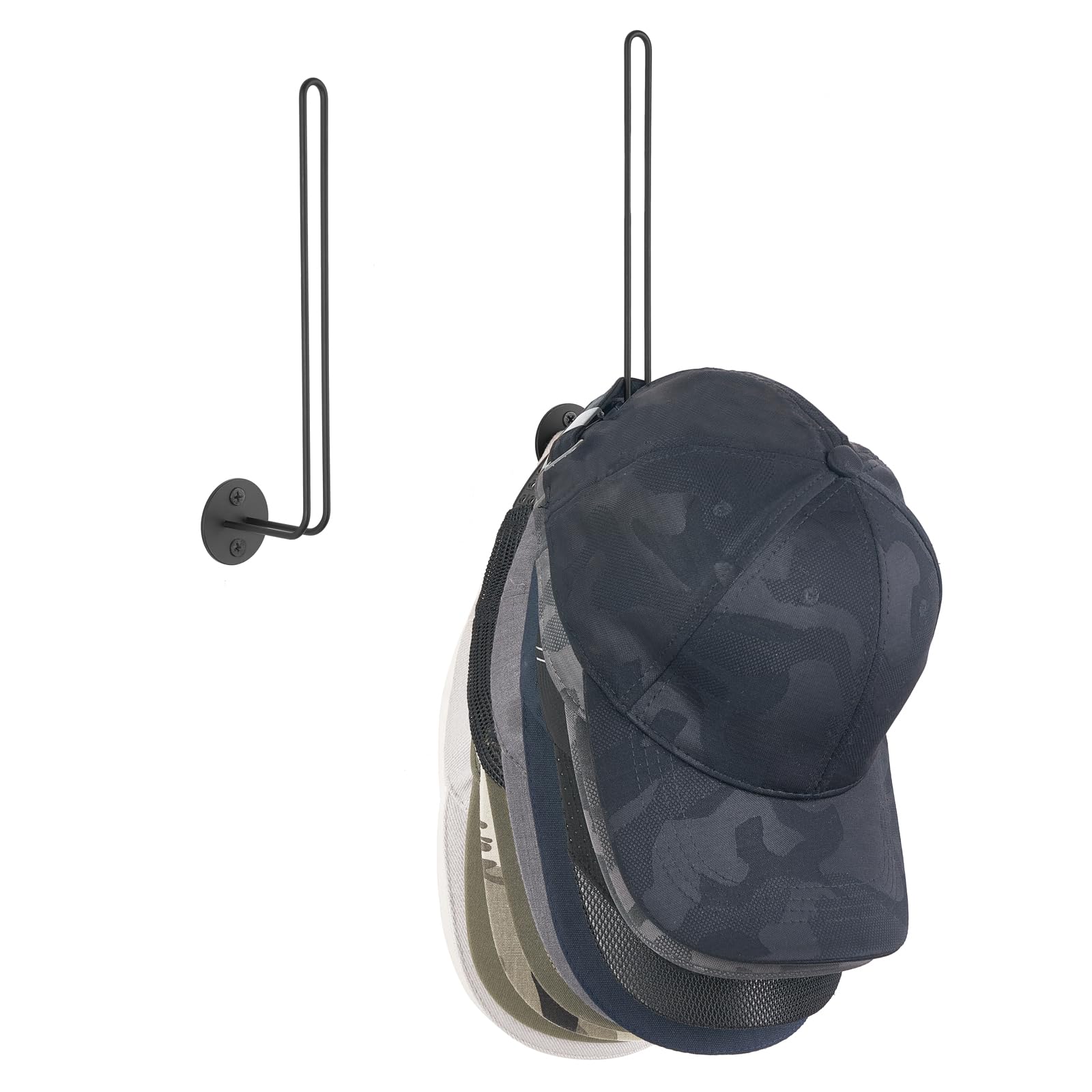 Mkono Hat Organizer for Baseball Caps, Set of 2 Wall Hat Rack 7.9 Inches Space Saving Holds 40 Caps Modern L -Shaped Hat Hooks W